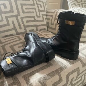 Tory Burch Black Combat Boots with Thick Soles